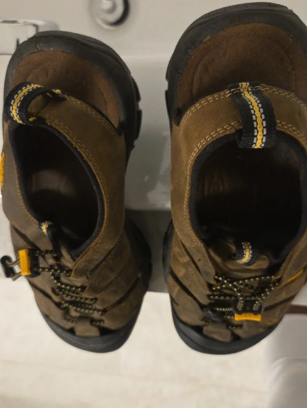 Keen Men's Brown and Black Outdoor Waterproof Sandals with Yellow Accents